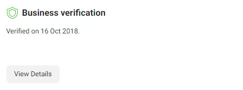 Your verified status — "Business verification: Verified on …" with a green shield — shown in Meta Business Suite once Meta approves