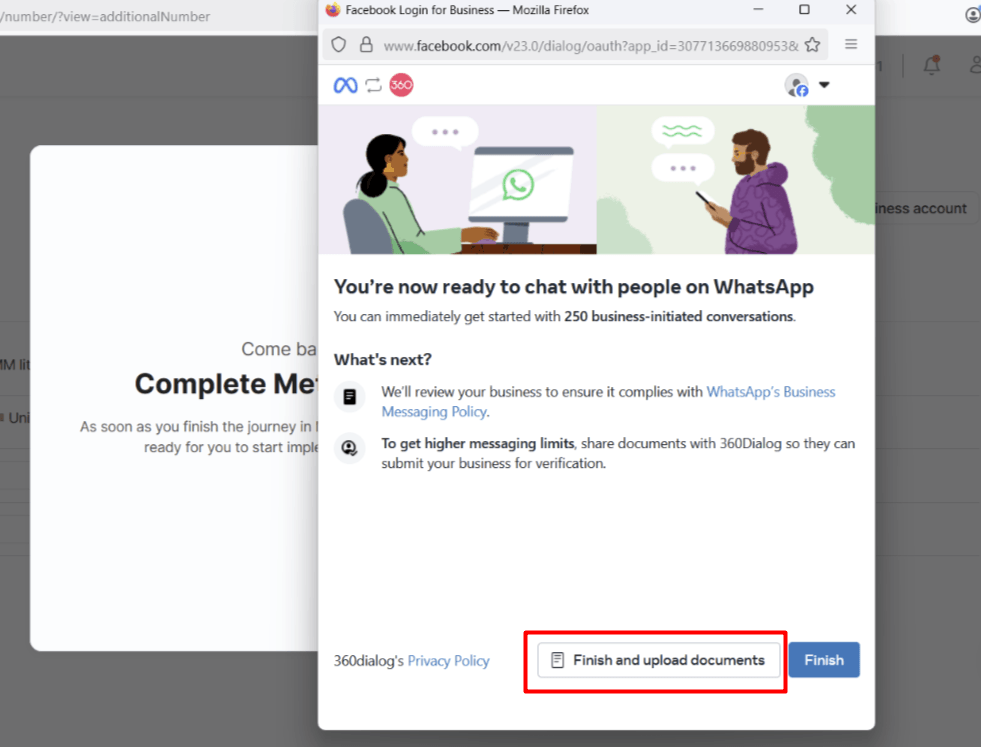 Button to finish signup and move to document upload