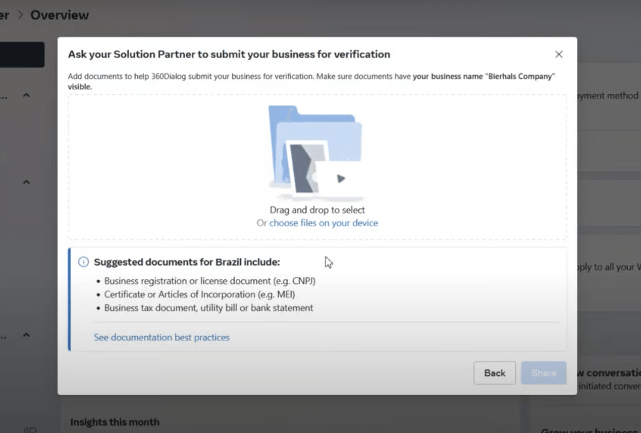 Document upload screen for PDF business documents