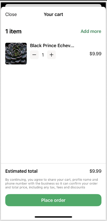 The customer manages cart items inside the chat