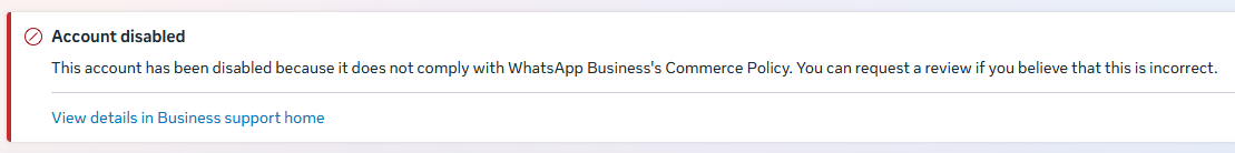 Policy violations shown inside the WhatsApp Manager interface